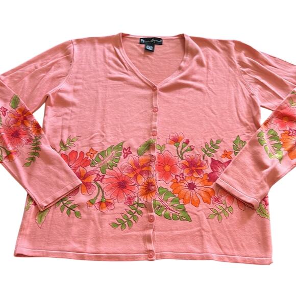 Mercer & Madison Peachy Pink Floral Print Cardigan Sweater Woman Size Medium - Picture 4 of 8